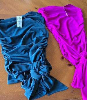 ❤💋 Express Duo NWT Emerald Teal& Fuschia Ruched Tops,M & S.Fun Loop Tie @Waist
